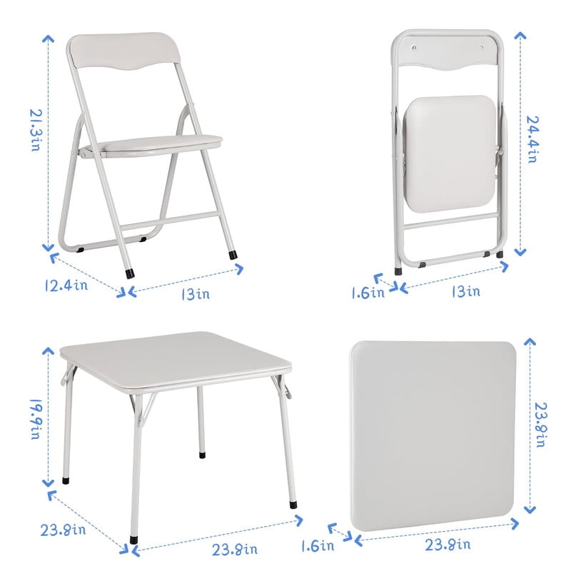 TROPOW Kids Folding Table and Chairs Set of 2, 3-Piece Children's Activity Table Set with Padded Vinyl Cushion, Toddler Table Set for Playroom, Nursery, Bedroom