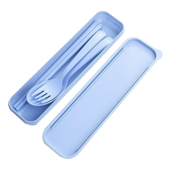 Travel Cutlery Set with Case 3 Pack Plastic Reusable Forks Spoon Tableware Portable Camping Utensils Chotick Fork Picnic for or Daily Use (Blue)