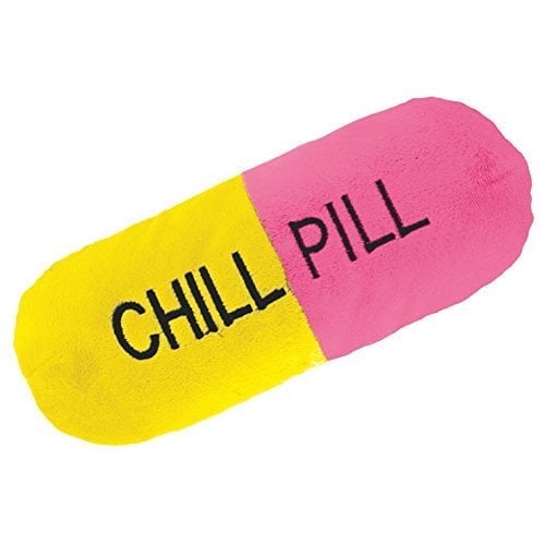 Chill Pill Throw Pillow 11" x 4" Soft and Plush Decor Kids Pillow and Funny Novelty Pillow (Pink and Yellow)