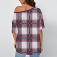thumbnail image 6 of Inverlee Womens Short Sleeve Plaid Shirts Off Shoulder Tops Summer Casual Loose Outfit, 6 of 6