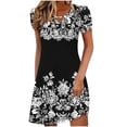 thumbnail image 2 of GaThRRgYP Women's Summer Boho Floral Short Sleeve Dress,Women Summer Casual Leaf Sleeves Hollow Neckline Design Dress Long Skirt Black M, 2 of 5