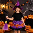 thumbnail image 4 of G`irls Purple Pumpkin Printed Ruffle Hem Skirt Halloween Holiday Dress Up Kit with Hat and Broom, 4 of 4