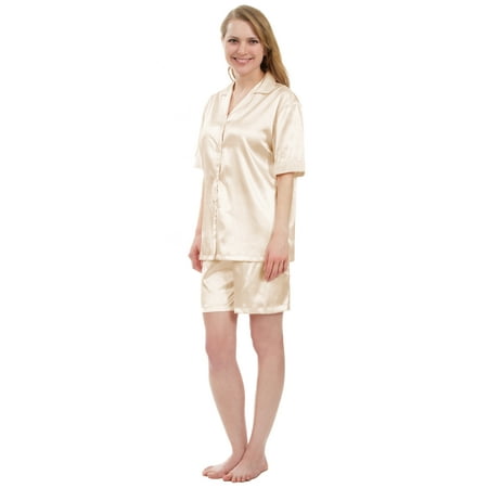 

Leisureland Classic Women s Stretch Short Satin Pajama Set