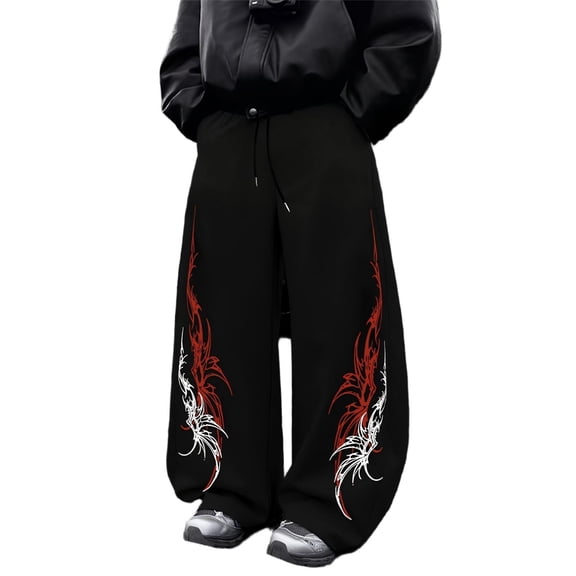 Men's Grunge Gothic Sweatpants, Thorn Cross Print Y2K Baggy Pants, Streetwear Sweatpants for Men