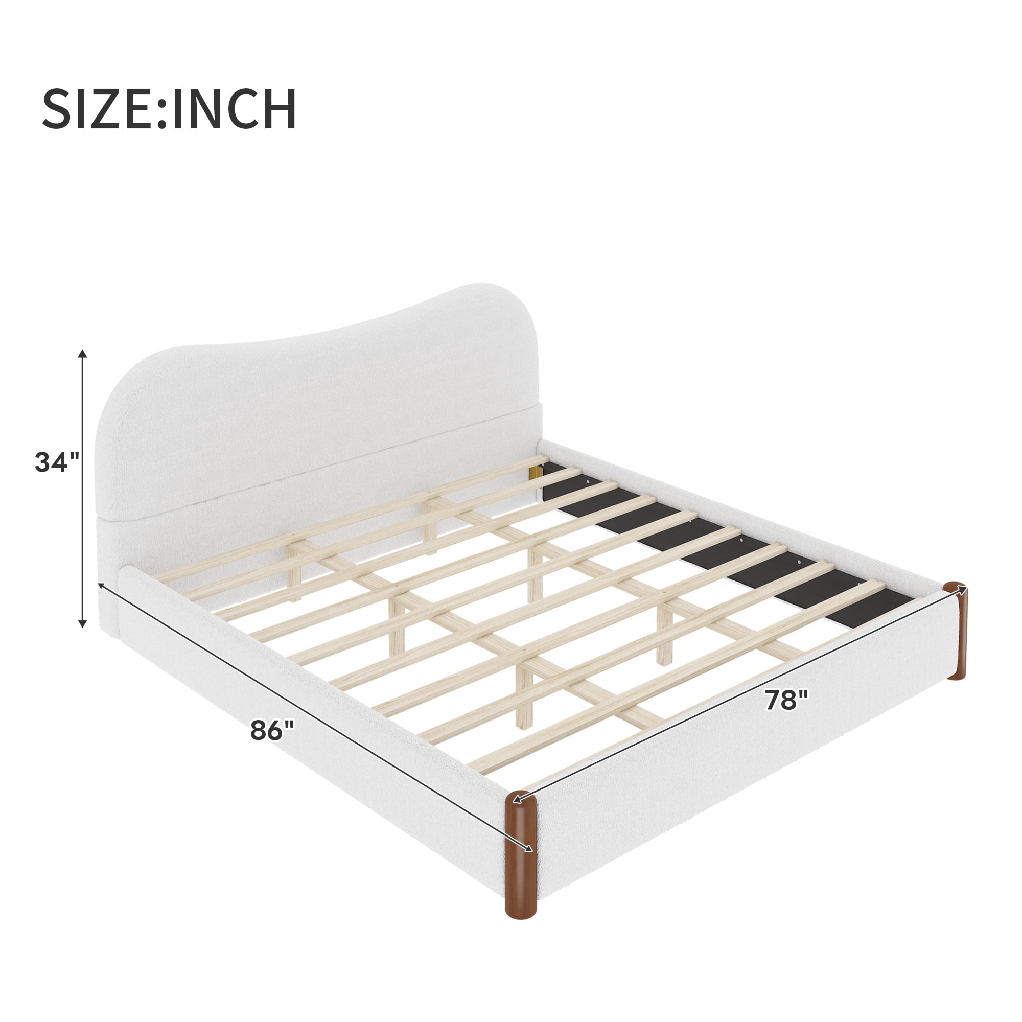 Euroco Upholstery King Size Platform Bed, White
