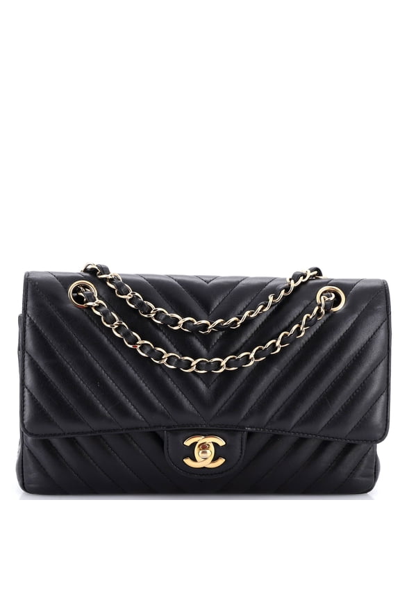 Pre-Owned Classic Double Flap Bag Chevron Lambskin Medium By Rebag