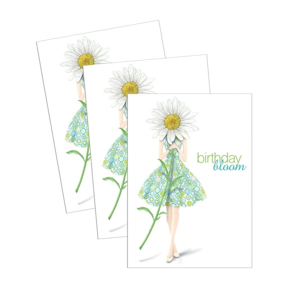 Women's Birthday Greeting Card (5" x 7") by Ann Scott Design | 3 Pack   3 Envelopes (Bloom Dress)