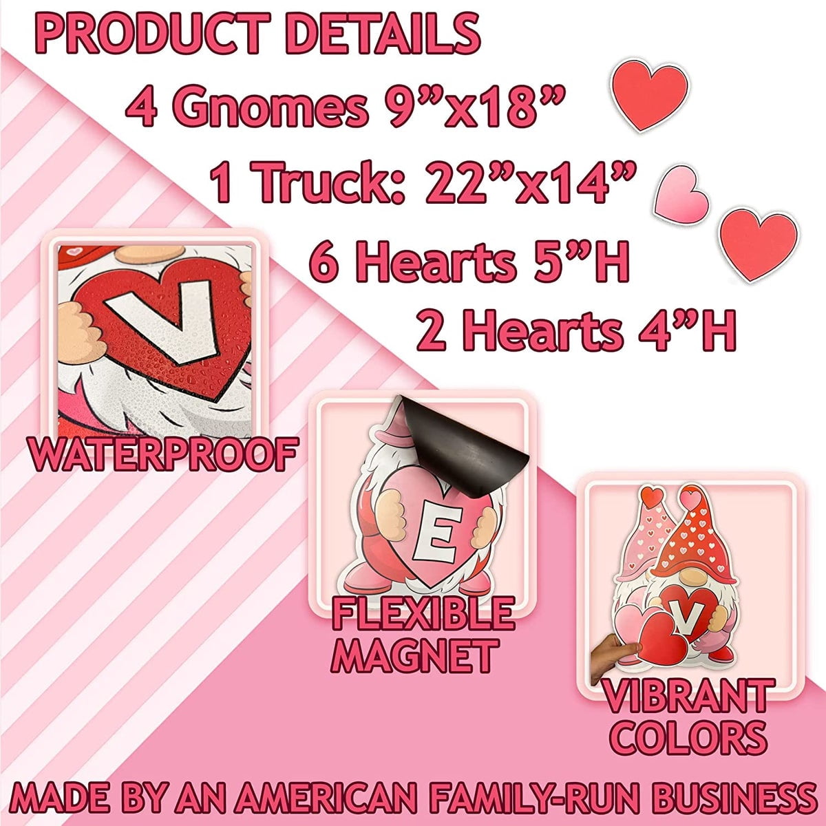 VictoryStore Jumbo Valentine's Day Garage Door Magnets Decorations Set, Gnome Valentines Garage Door Decals, 11 Pieces, 19918