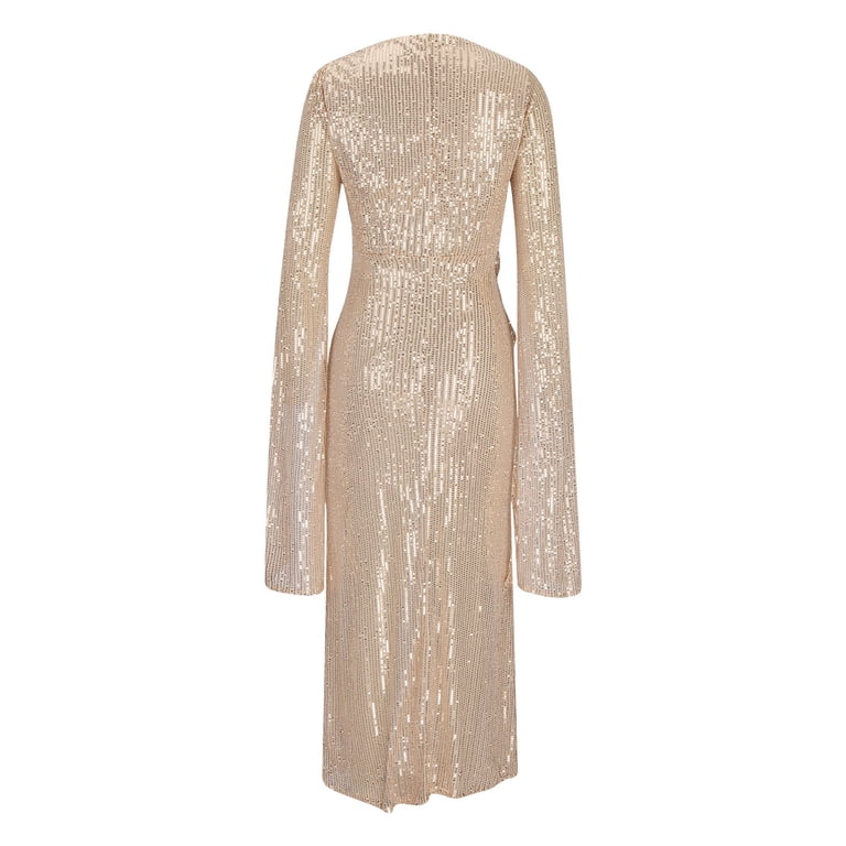 Women Semi Formal Dresses Women's V Neck Wedding Party Regular Fit Long  Sleeve Sequins Cocktail Dress Beige,S - Walmart.com
