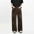 thumbnail image 4 of Tan Leopard Jeans Women Denim Pants Female Oversize Wide Leg Trousers, 4 of 5