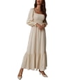 thumbnail image 4 of Vestido Largo Con Cuello Cuadrado, Vestido Largo Con Cintura Alta Para Mujer Dobladillo Con Volantes De Color Puro Para La Fecha ANGGREK Otros, 4 of 8