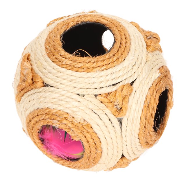 Bola de Sisal de Gato, Molinda de Garra Interactiva 6 Pequeños Agujeros de Gato Juguete Con Pluma de Color Para Gatos