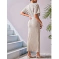thumbnail image 6 of Osfvolr Womens Metallic Faux Wrap Cocktail Dress Solid Color V-Neck Pleated High Slit Short Sleeve Midi Dress  XL, 6 of 7