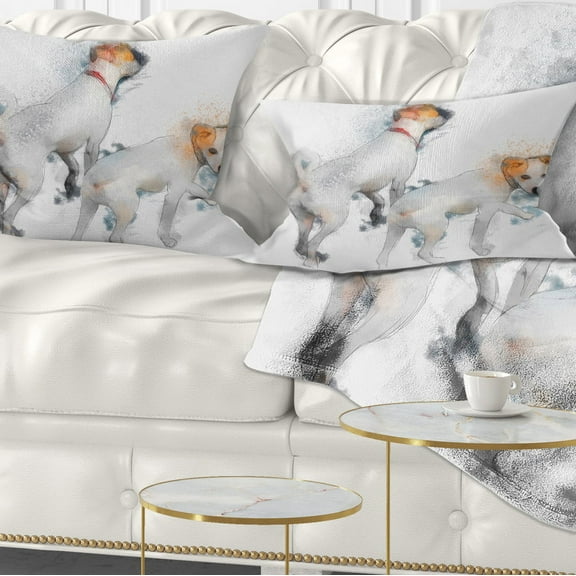 Designart Stylish White Dogs Walking - Animal Throw Pillow - 12x20