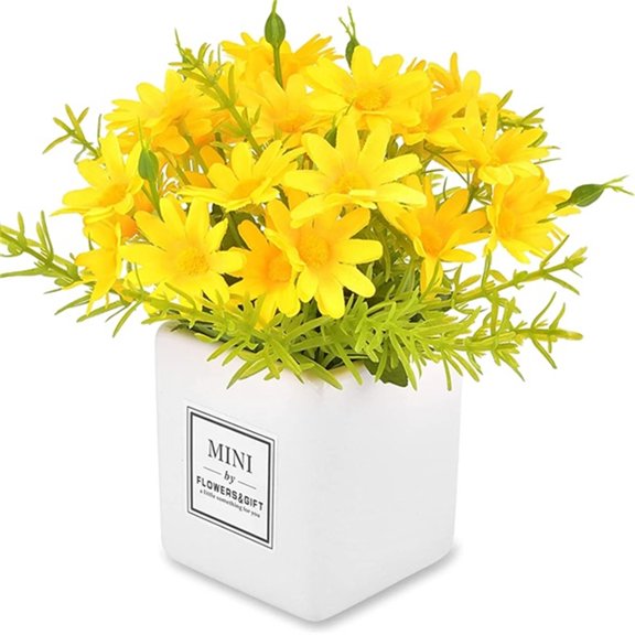 LYCAQL Artificial Flowers, Daisy Flower with Vase Silky Artificial Daisies Bouquet Bonsai for Home Office Wedding Decoration, Table Centerpieces Arrangement, Windowsill Decor, Yellow