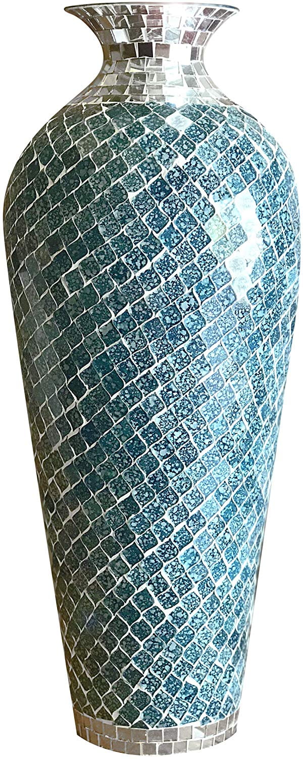 47"H Large Silver Glass Mosaic Decorative Handcrafted Vase Urn Bowl