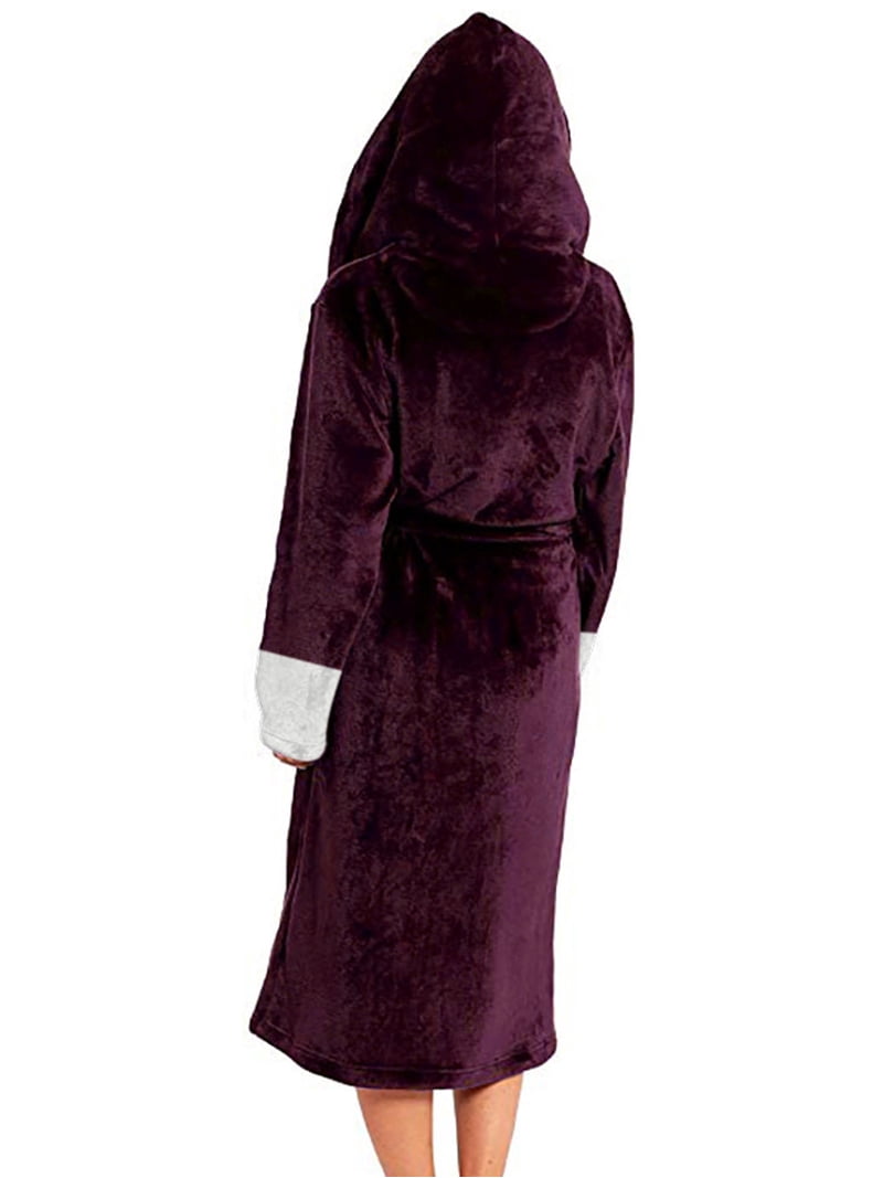 knee length dresses for ladies ADR Women's Warm Robe, Plush Fleece Full Length Long Hooded Bathrobe Light Blue Medium main image 1