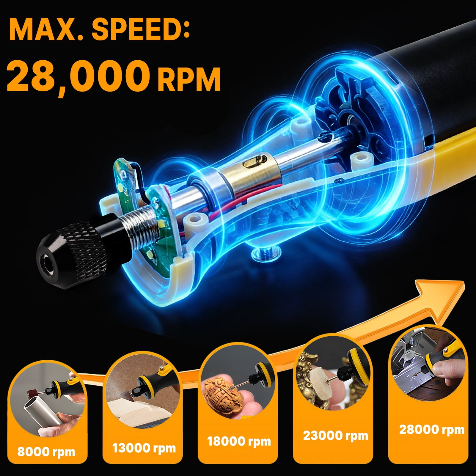 CandWuom Rotary Tool Kit, Hand Rotary Tools Mini for Wood/Metal, Electric Cordless Grinder Drill Machine Set with Flex Shaft for Carving, Cutting, Sanding, Grinding, Polishing, Engraving