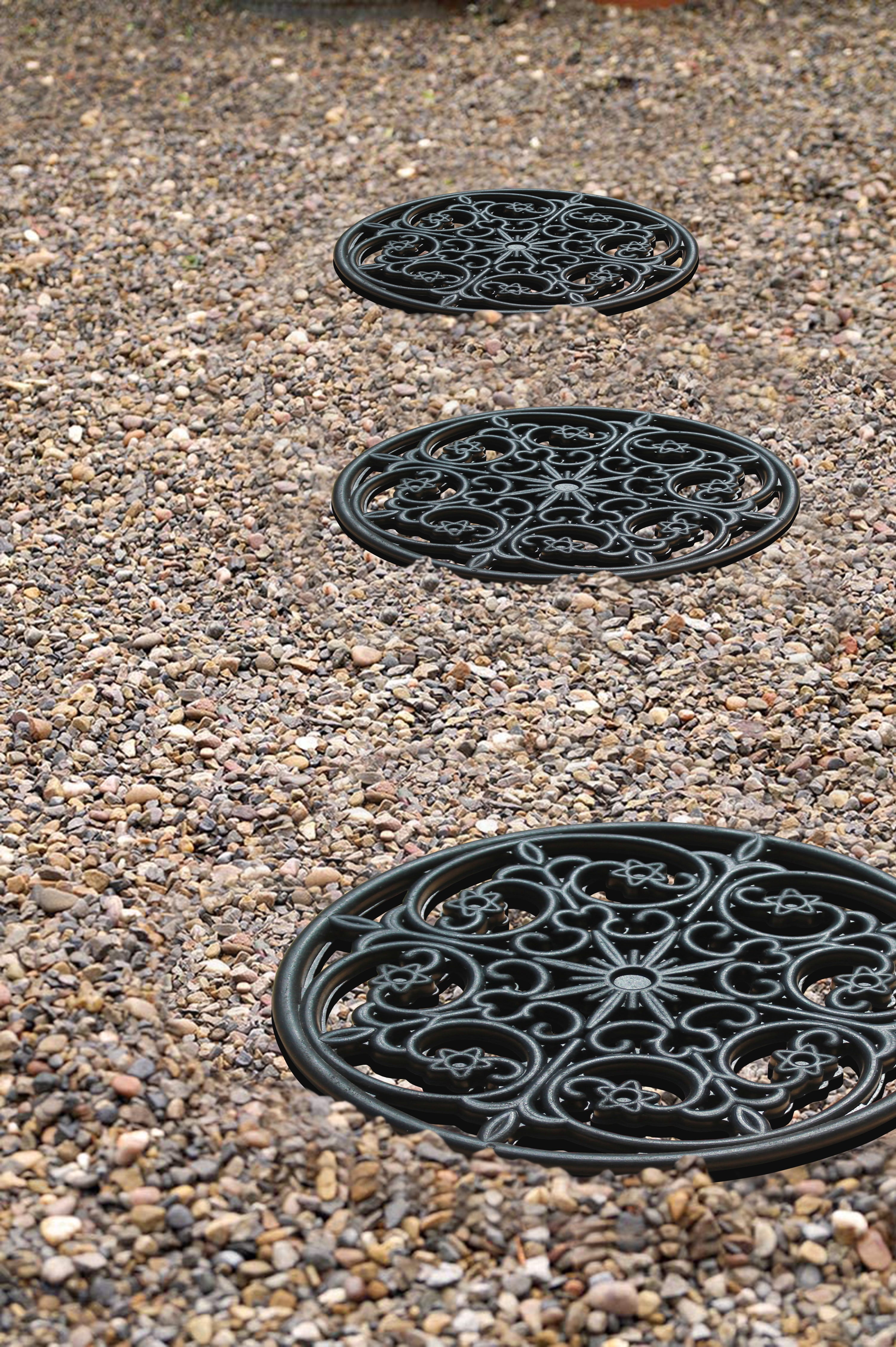 A1 Home Collections Paisley Star Heavy-Duty Round Rubber Garden Stepping Stone Mats, 12"x12", Set of 4, Black