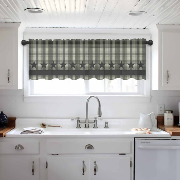 Sage Green Black Plaid Valance Curtains for Kitchen/Living Room/Bathroom/Bedroom Window, Vintage Star Buffalo Check Rustic Rod Pocket Small Topper Half Short Window Curtains Sheer Scarf 42"x12"
