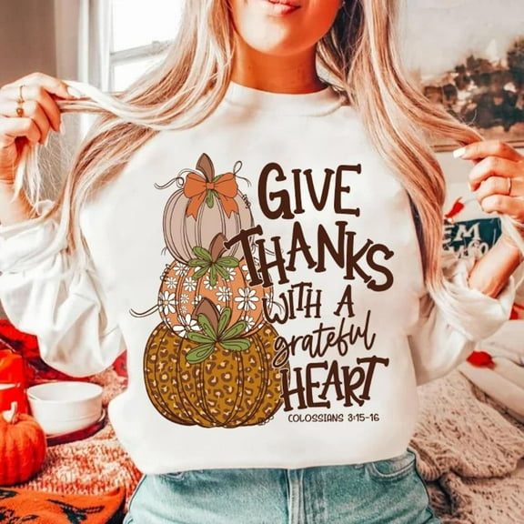 Give Thanks Christian Fall Sweatshirt, Leopard and Dalmatian Pumpkin Shirt, Coquette Thanksgiving Jesus Cross Sweater