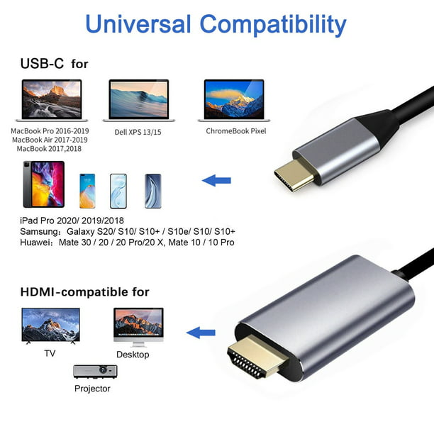 Skru ned Theseus kommentar USB C to HDMI-compatible Cable 4k, 6Ft Type C to HDMI-compatible, USB C to  HDMI-compatible Cable Adapter, High-Speed USB C Adapter for Monitor,  Connector - Walmart.com