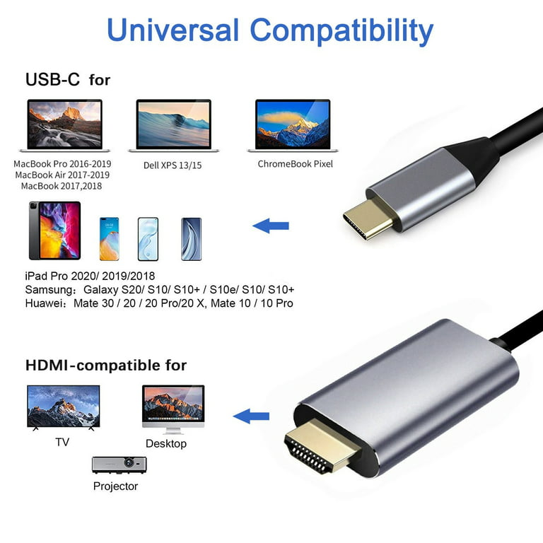 USB C to HDMI-compatible Adapter 6Ft, 4K 30Hz USB Type-C to HDMI-compatible  Cable, High-Speed USBC Adapter for Monitor, Compatible with USB-C Laptops,  Phones, Tablets 