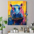 thumbnail image 4 of Qisvanset 12x16 Inch Framed Canvas Wall Art Vibrant Abstract Hippo Modern Expressive Animal Living Room Decor, 4 of 8