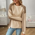 thumbnail image 2 of Lenpel Sweatshirt for Women Crewneck Long Sleeve Asymmetrical Hem Color Block Textured Pullover Sweatshirts Loose Casual Sweater Tops(Khaki,Medium), 2 of 5