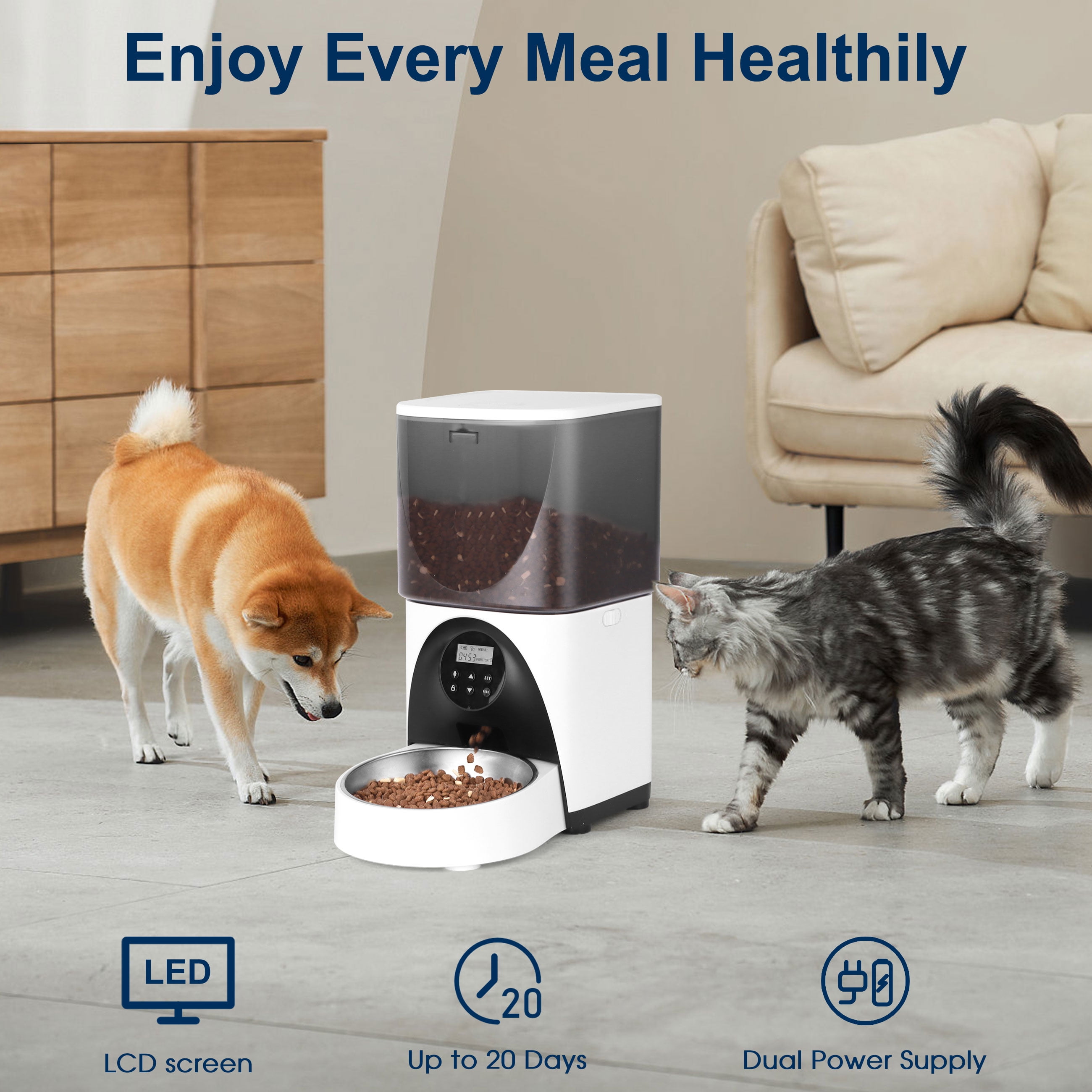 Cobectal 4L Automatic Cat and Dog Pet Feeder, Cat Food dispenser With Stainless Steel Bowl, Black