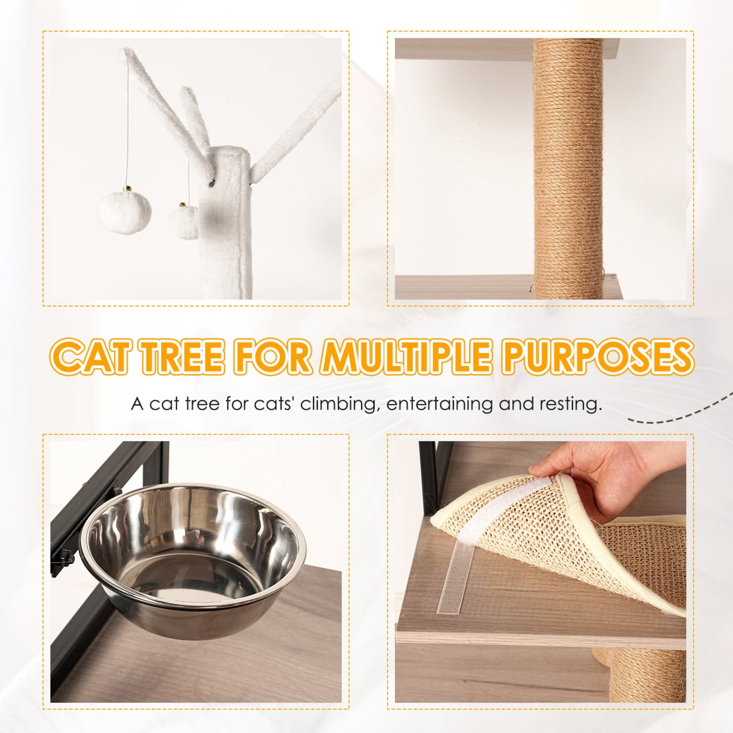 Space-Saving Cat Condo with Litter Box Enclosure - 3-Tier Scratching Posts & Feeding Station, Modern Gray Cat Tree with Removable Toys