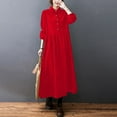 thumbnail image 2 of Juosiy Women's Fall and Winter New Elegant Long Sleeve Dresses Casual Solid Color Button-up Corduroy Lapel Long Dress, 2 of 6