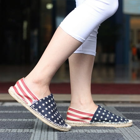 

ZTTD Ladies Fashion and Leisure Vintage Back Two Tone Striped StarsStripe Hand Stitching Espadrilles Canvas Shoes