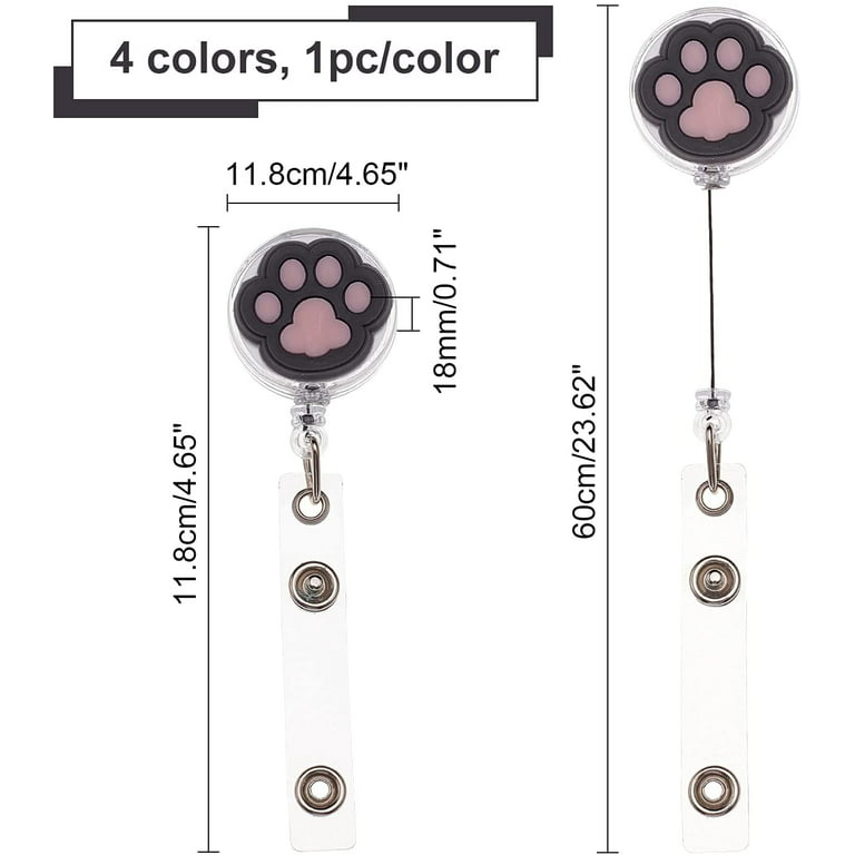 1Box 4 Styles Cat Paw Shape Retractable Badge Reels, Paw