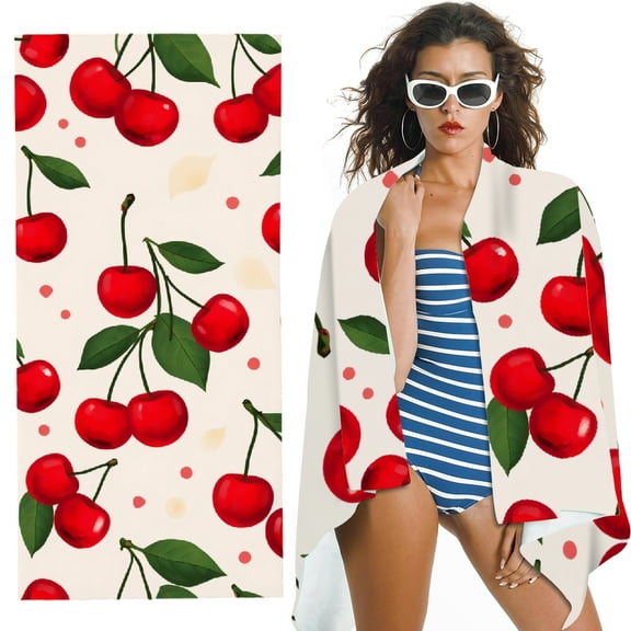 RKSupls Cherry Pattern Microfiber Beach Towel, Extra Large Quick Dry Lightweight Absorbent Towel for Travel Swimming Camping, Soft Super Absorbent- 30x60 in