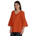 thumbnail image 4 of Moomaya Bell Sleeve Cotton Tunic For Womens V-neck Plain Summer Schiffli Top, 4 of 8