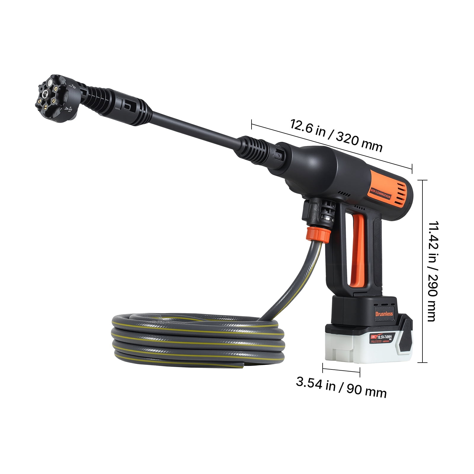 KFFKFF Cordless Pressure Washer, 1200 PSI MAX Portable Cleaner with Brushless Motor, Multi-Function Nozzle & Water Hose, Adjustable Speeds, Battery Operated Handheld Washer for Outdoor Cleaning