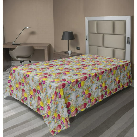 Ambesonne Floral Flat Sheet, Colorful Roses Arrangement, TwinXL Size, Multicolor