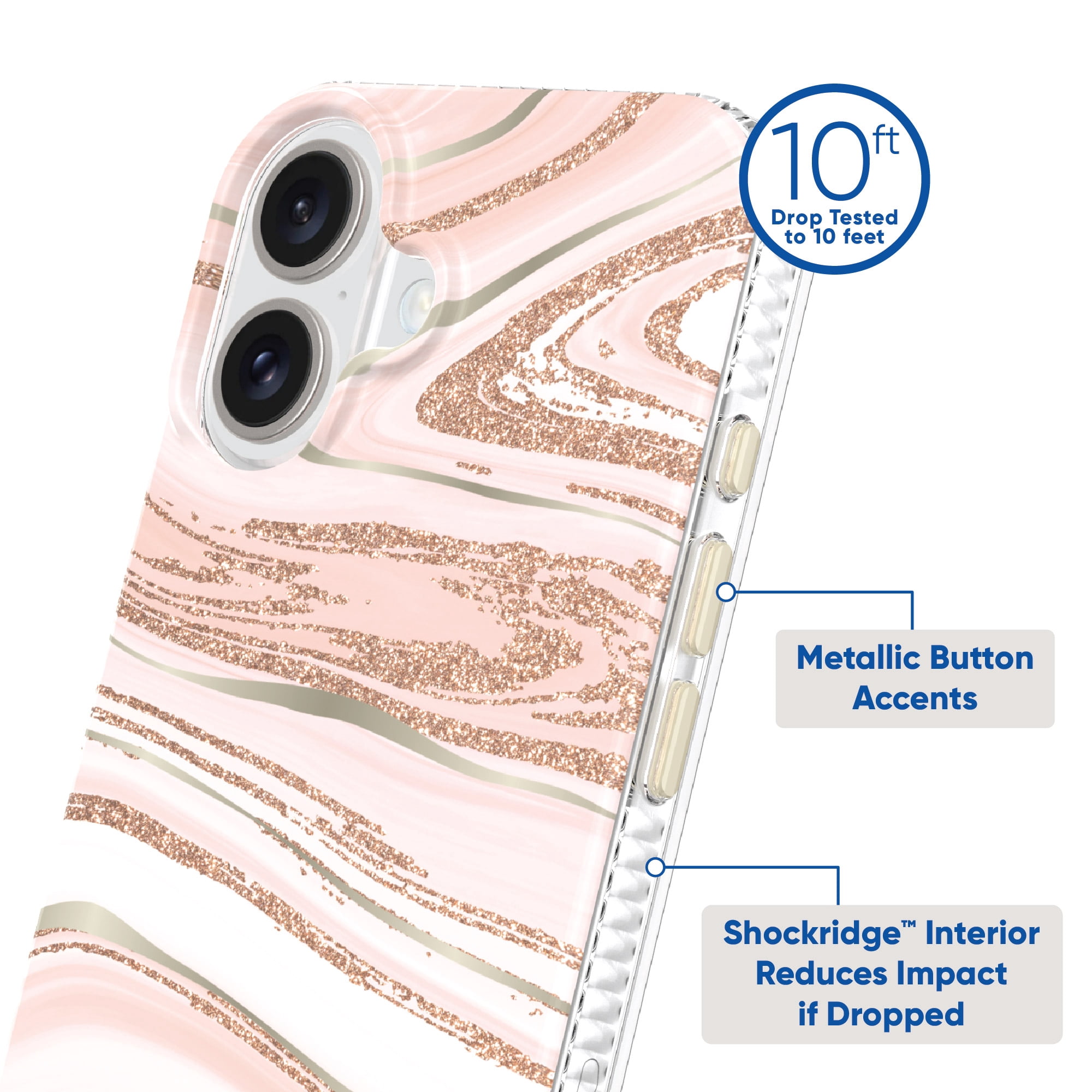onn. Phone Case for iPhone 16 - Pink Gold Marble