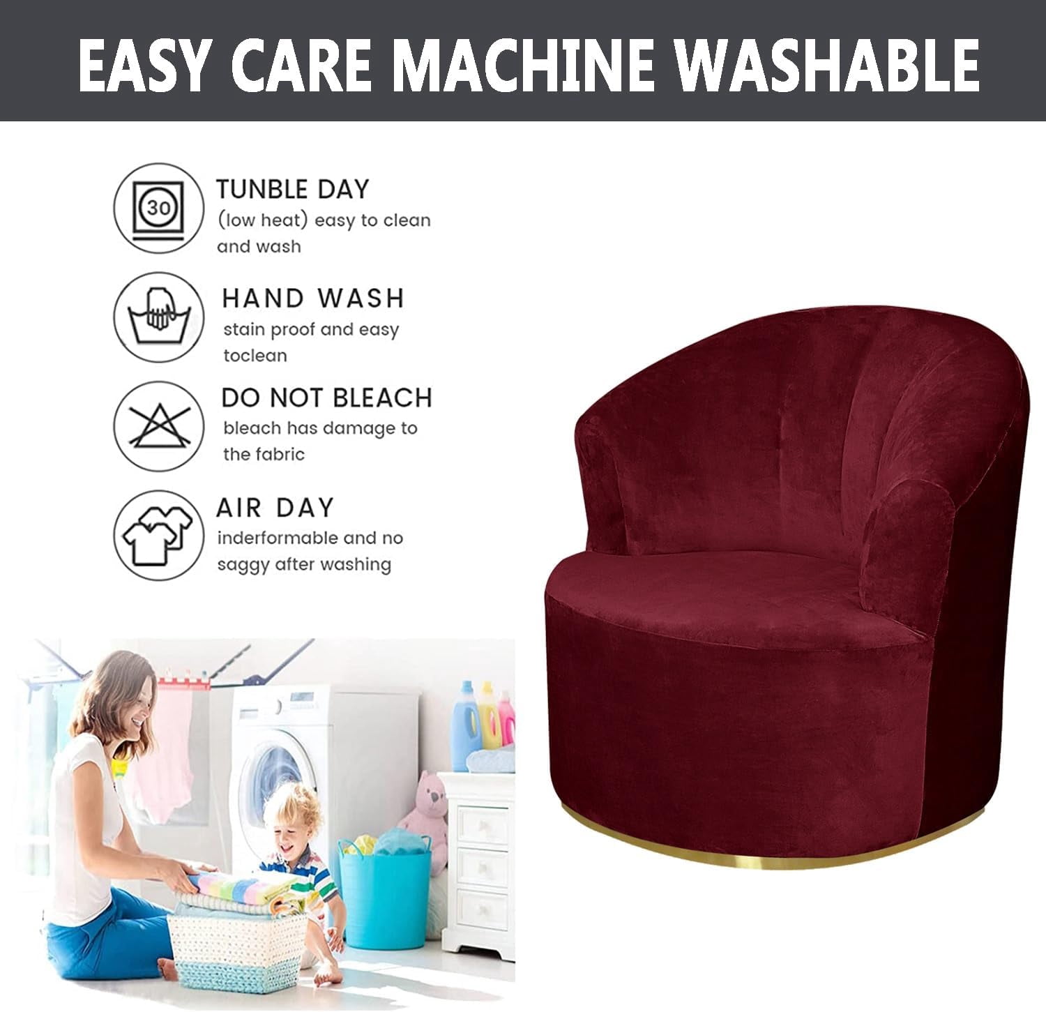 LKJYER Velvet Swivel Barrel Chair Cover, Soft Round Club Armchair Slipcover Modern Accent Chair Slipcover Stretch Single Sofa Cover Washable for Living Room Furniture Protector(Large)