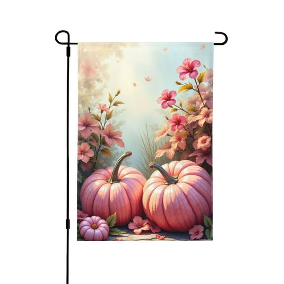Autumn Pink Pumpkin Hibiscus Garden Flag 12x18 Inch Double Sided Outdoor Yard Decoration Fall Farmhouse Decor