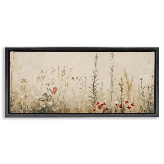 Stupell Industries Farmhouse Misty Meadow Flowers Black Floating Frame Canvas Art, 25 x 11, by Petals Prints Design