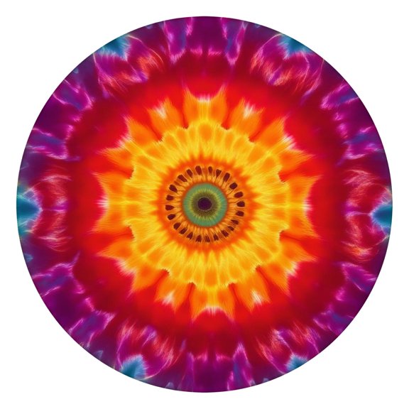 Colorful Tie Dye Mandala Pattern Round Fitted Tablecloth with Elastic Edge,Dining Table Cover Waterproof,Outdoor Round Tablecloth for Camping,Dining,Indoor and Outdoor