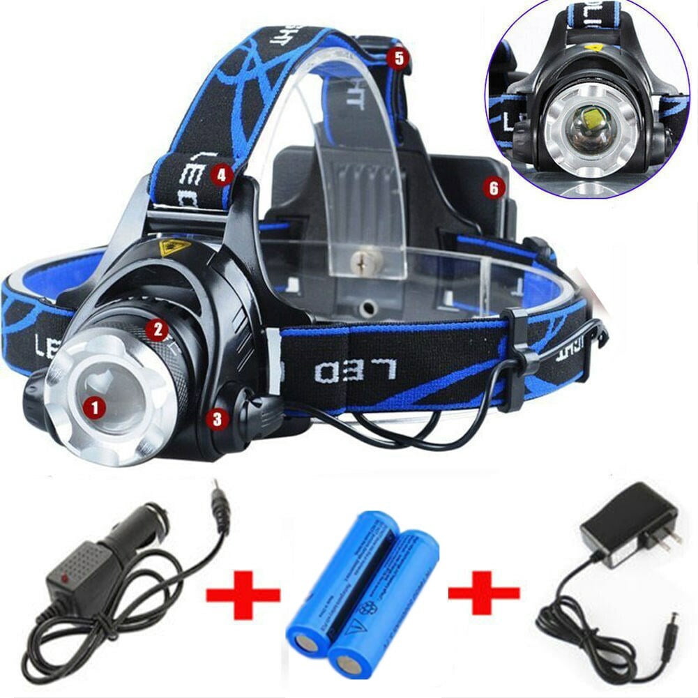 Rechargeable LED Headlamp Zoomable Waterproof Aluminum Alloy Headlight with Batteries and Charger for Camping Hiking Fishing Running