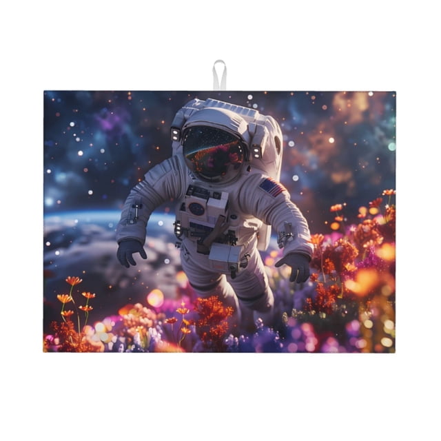 Fotbe Astronaut In Cosmic Garden Alfombrilla de Secado para Cocina con Estampado, 18x24 Pulgadas
