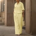 thumbnail image 5 of Zynoxe Womens Plus Size Summer Sets Lounge Lapel Top Wide Leg Pants Business Casual Outfits Cotton Linen Peasant Gauze Matching Outfits ClothingYellowXL, 5 of 9