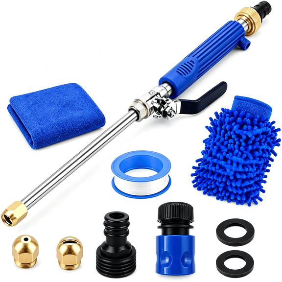 BPPEG High Pressure Hose Nozzle,2\U2011In\U20111 Metal Water Jet Nozzle,High Pressure Power Washer Wand with 2 Different Tips,Quick Connectors for Cars,Patios,Decks&Outdoor Cleaning Blue