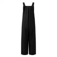 thumbnail image 5 of QLEICOM Women Casual Loose Long Boho Bib Pants Plus Size Spaghetti Strap Wide Leg Long Pant Cold Shoulder Solid Color Button Suspender Jumpsuits Baggy Cotton Rompers Overalls with Pockets Black L, 5 of 8