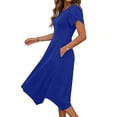 thumbnail image 2 of TaTaai Short Sleeve Flutter Sleeve Dress Women's Solid Color Round Neck Midi Dress Casual Irregular Hem Lightweight Stretchy Wear Gift, 2 of 6