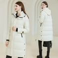 thumbnail image 2 of Women's Fashionable Long Sleeve Solid Color Hooded Down Jacket Winter Warm Insulated Outerwear Coat for Cold Weather, 2 of 7